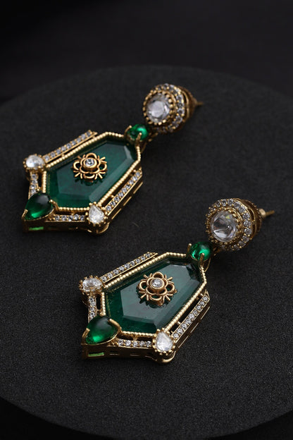 Green Polki Dangler Earrings 
