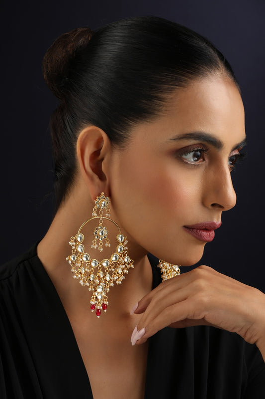 Red Kundan Chandbali Earrings 