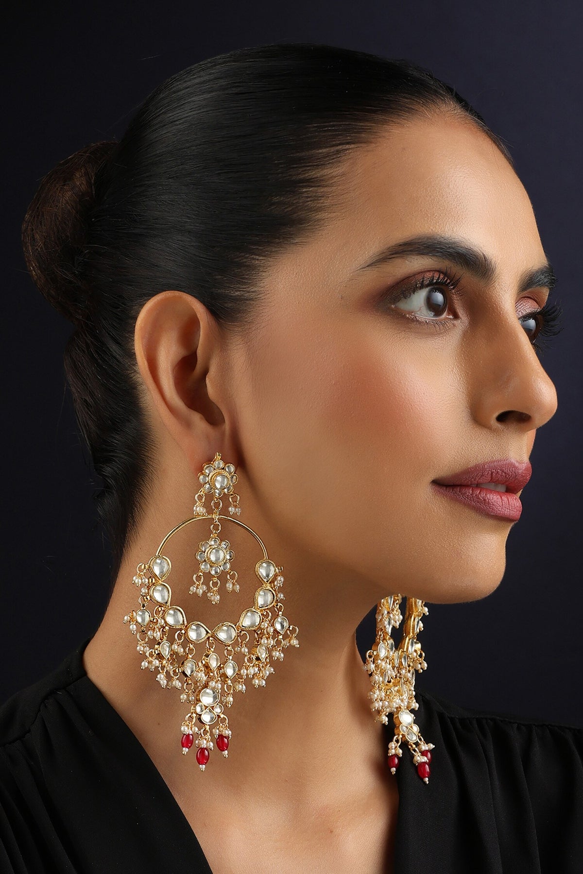 Red Kundan Chandbali Earrings 