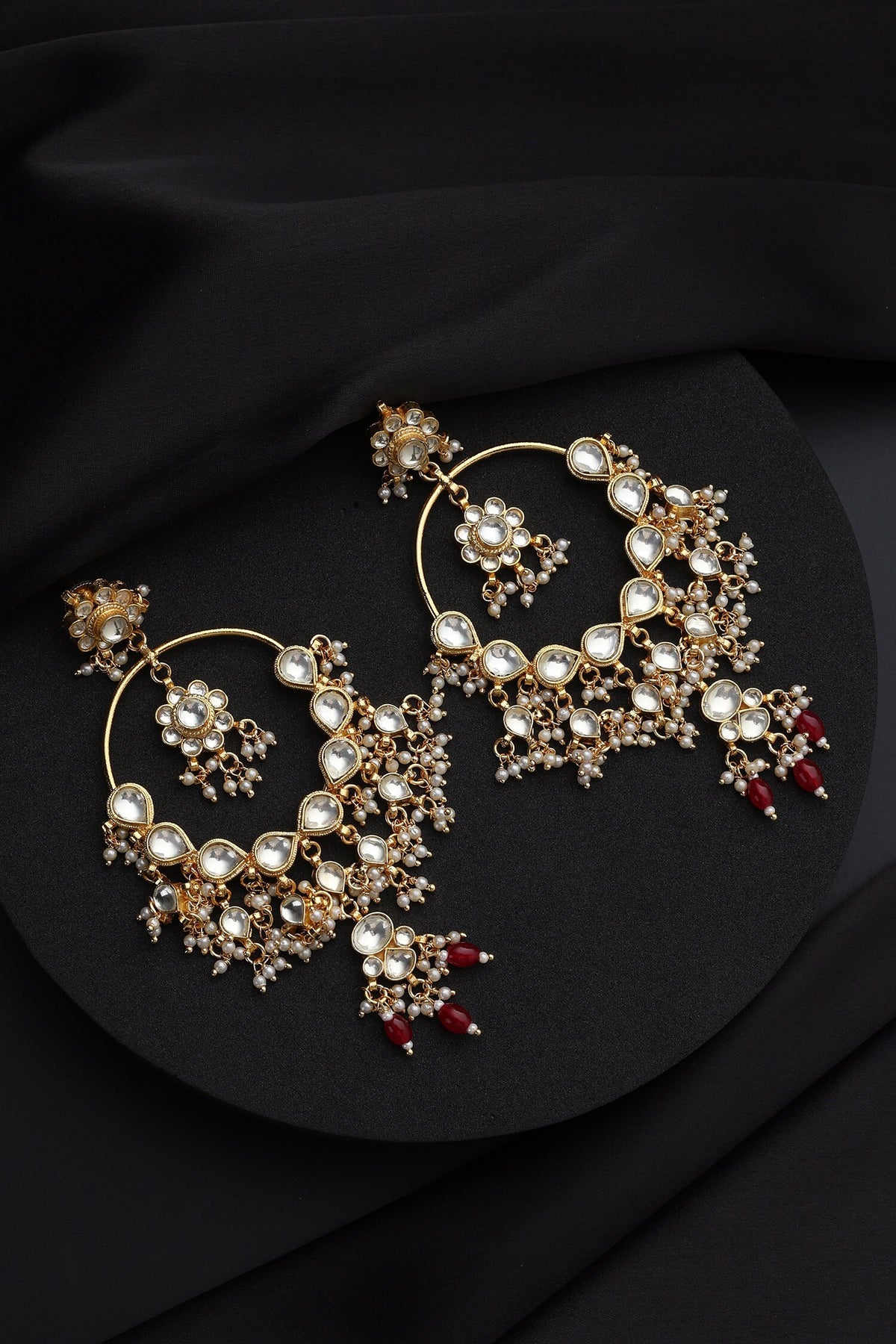 Red Kundan Chandbali Earrings 