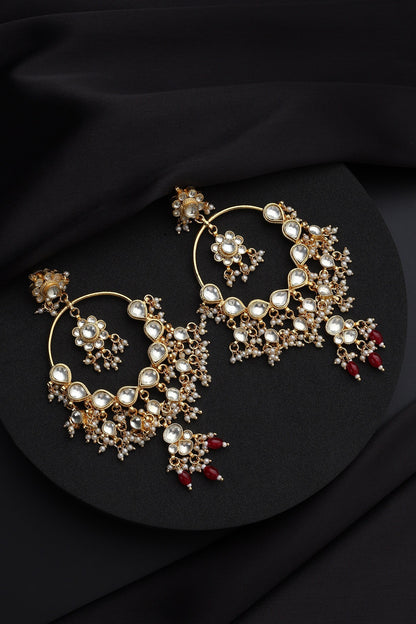 Red Kundan Chandbali Earrings 