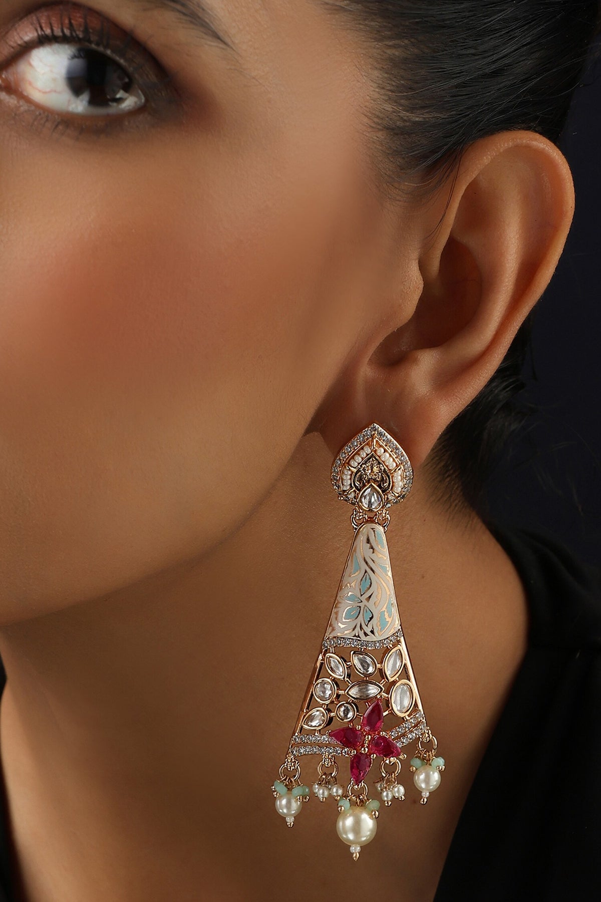 Red Polki Dangler Earrings 