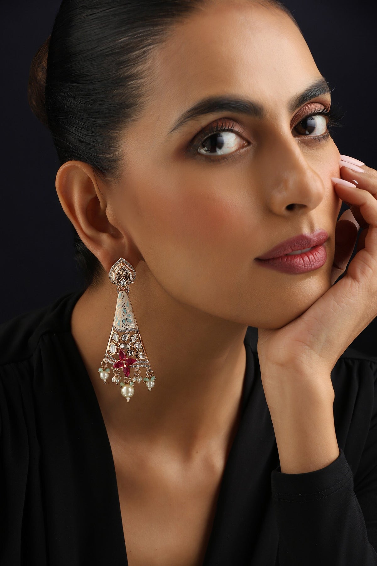 Red Polki Dangler Earrings 