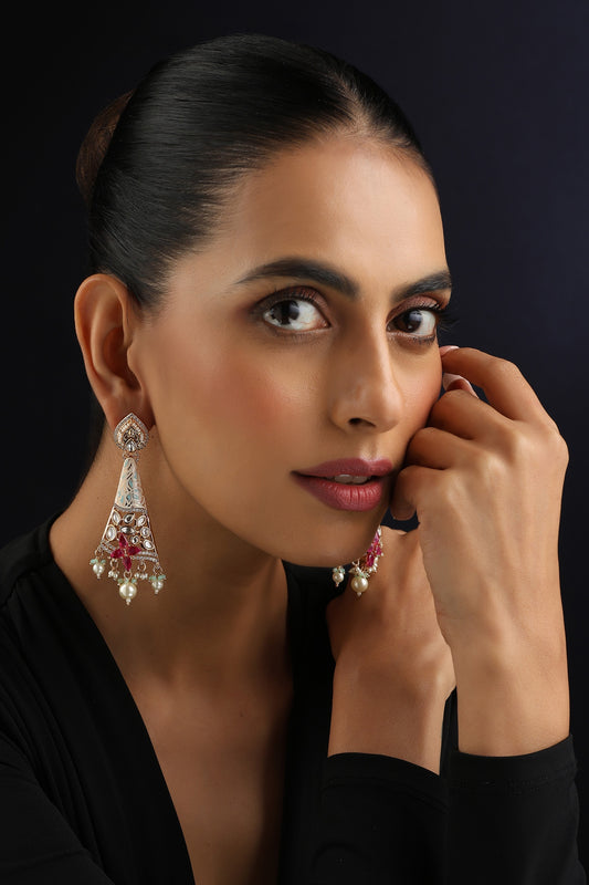 Red Polki Dangler Earrings 