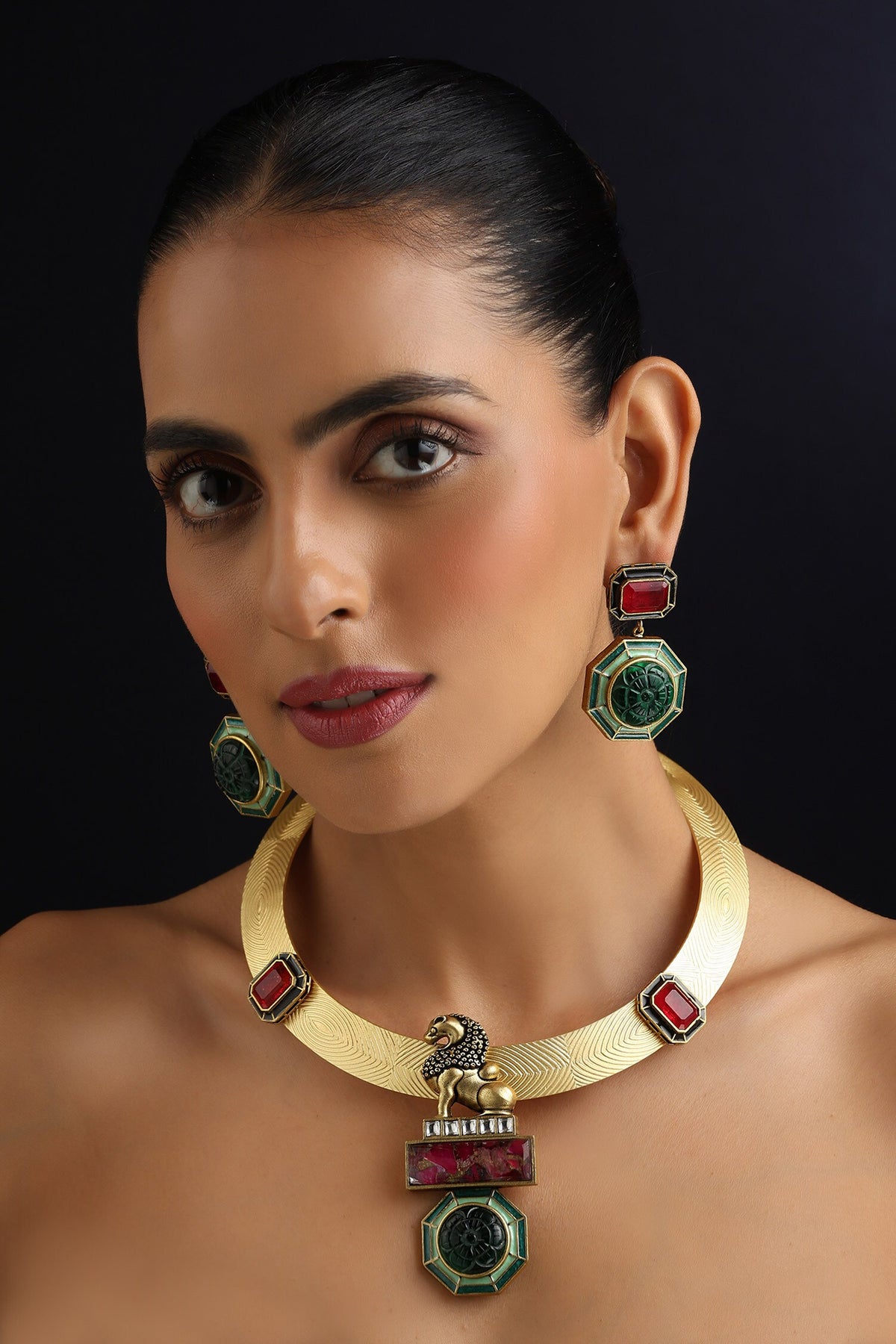 Emerald & Ruby Hasli Necklace Set 