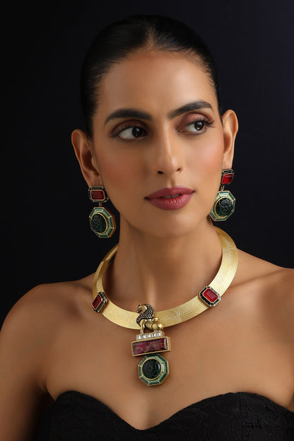 Emerald & Ruby Hasli Necklace Set 