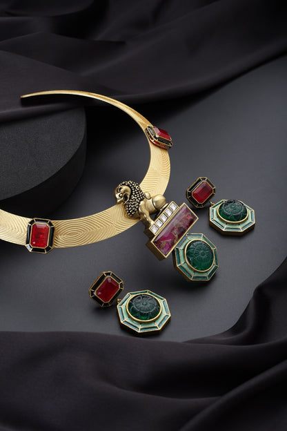 Emerald & Ruby Hasli Necklace Set 