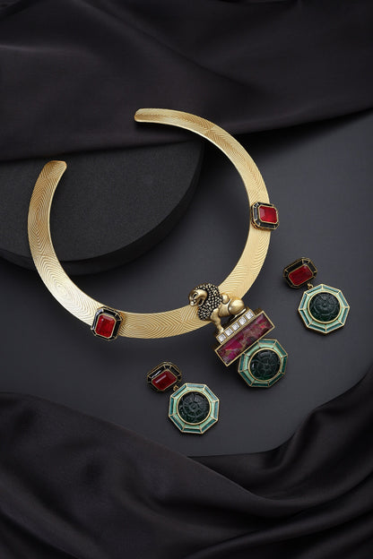 Emerald & Ruby Hasli Necklace Set 