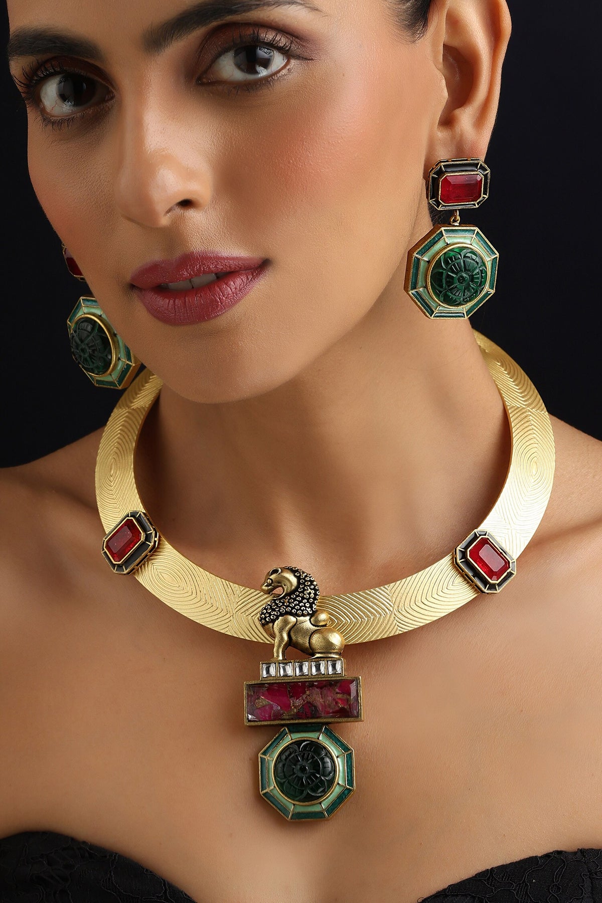 Emerald & Ruby Hasli Necklace Set 