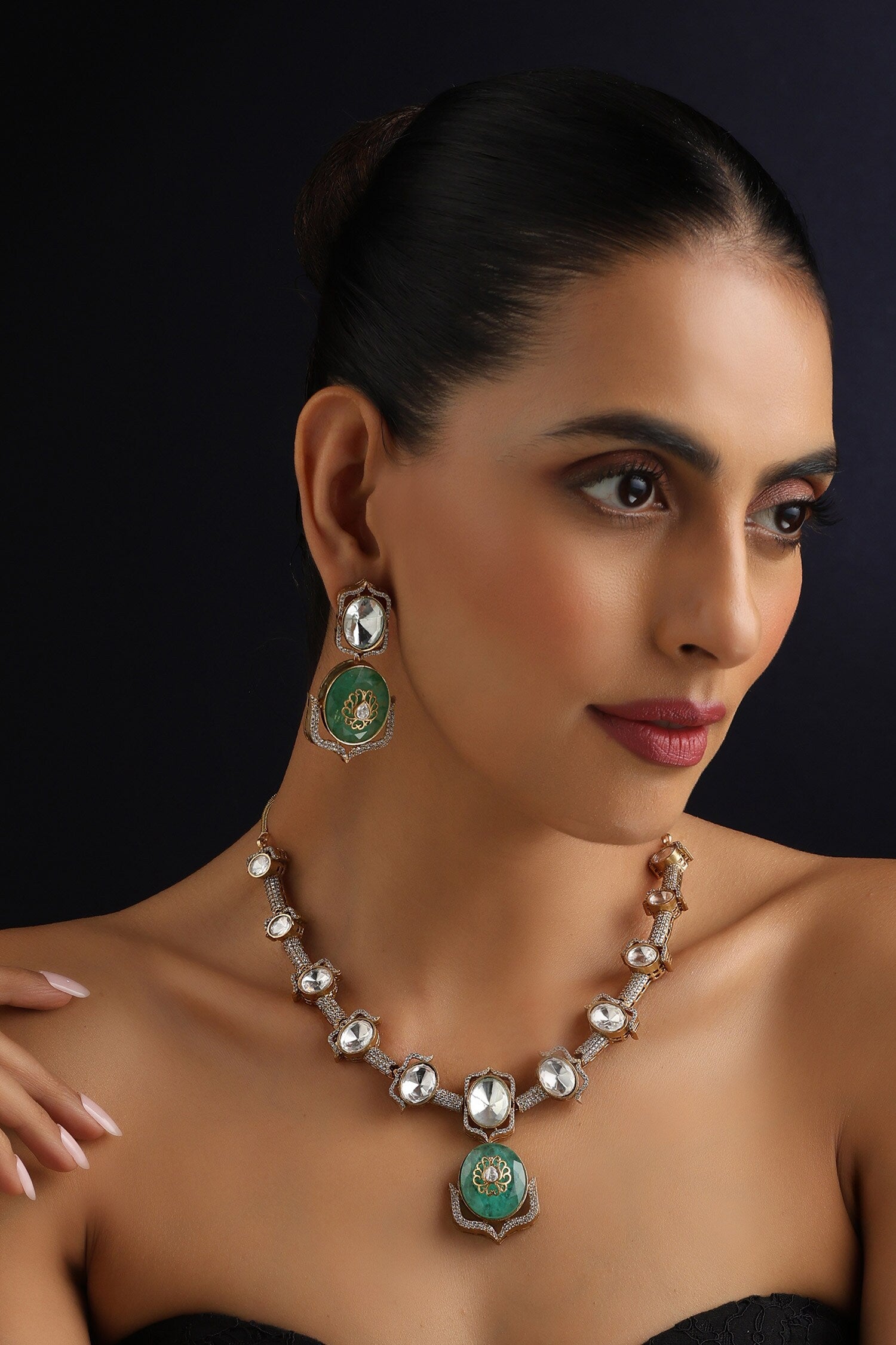 Mint Polki Hasli Necklace Set 