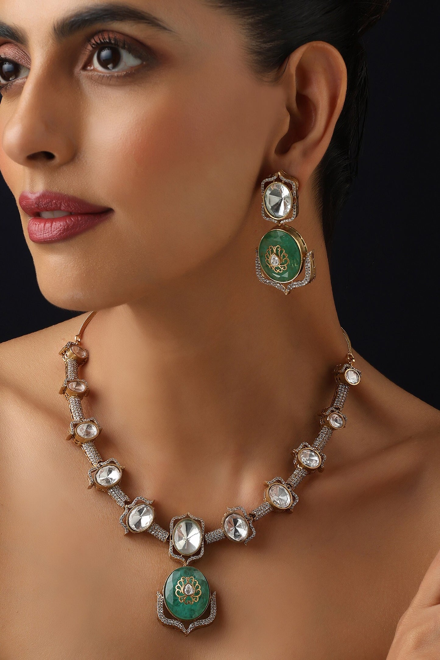 Mint Polki Hasli Necklace Set 