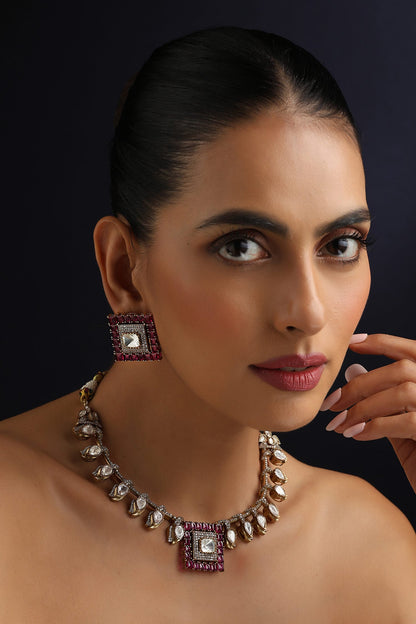 Ruby Polki Hasli Necklace Set 