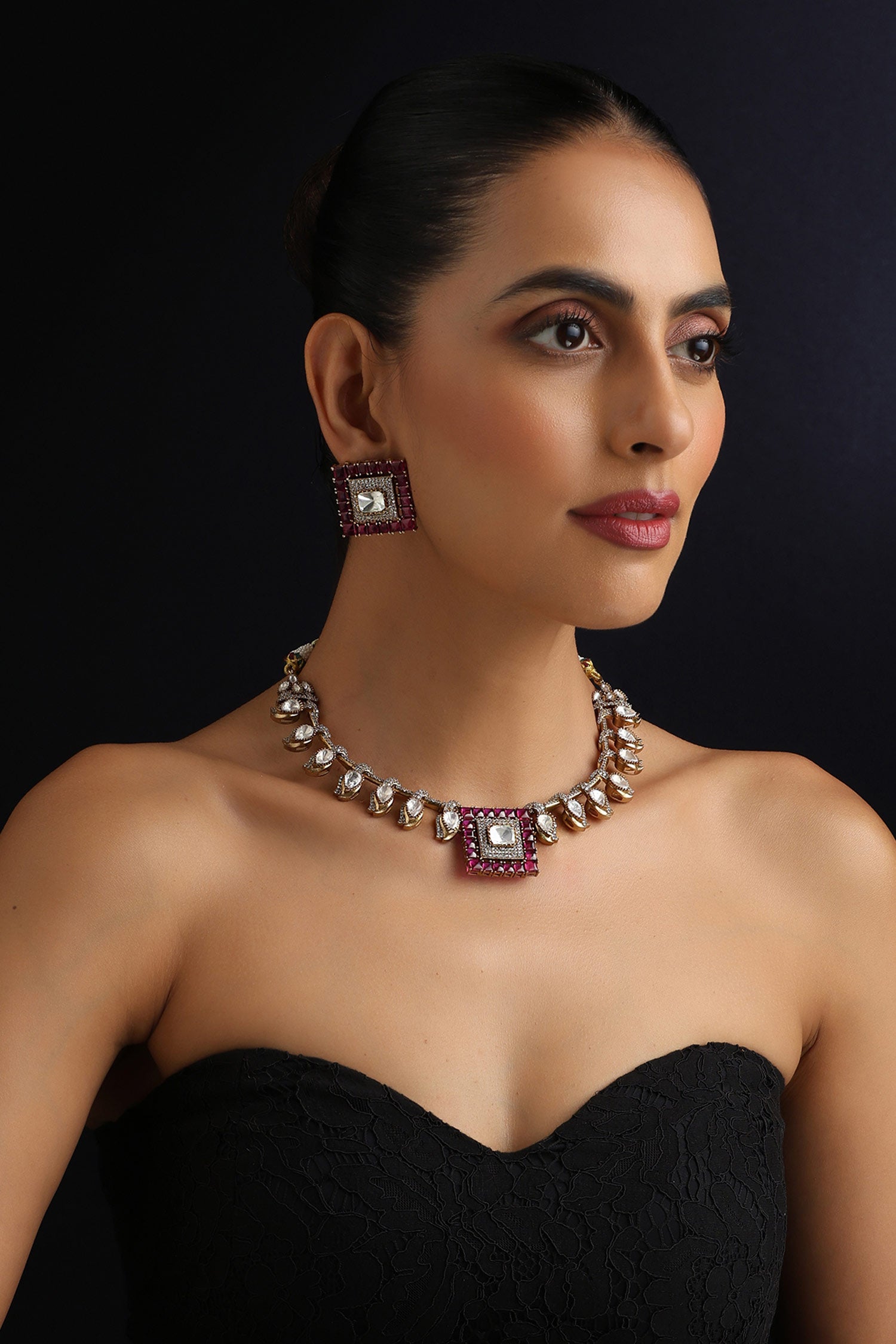 Ruby Polki Hasli Necklace Set 