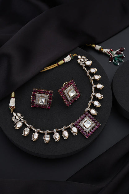 Ruby Polki Hasli Necklace Set 