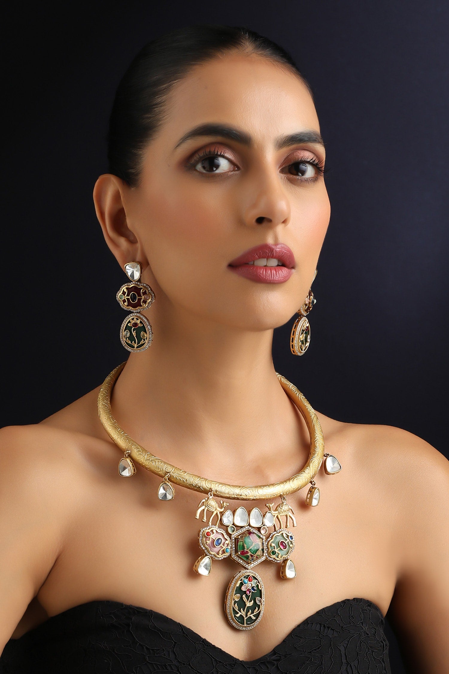 Multicolour Polki Hasli Necklace Set 