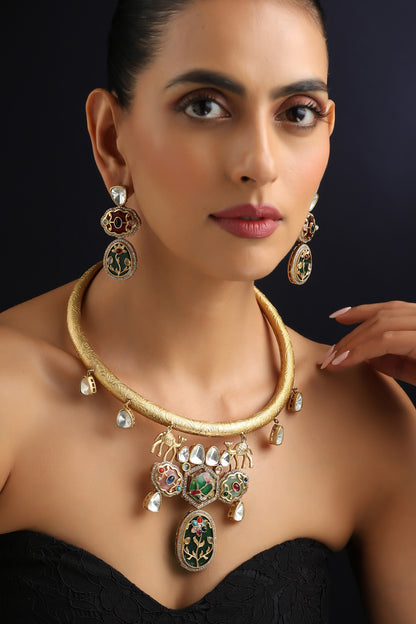 Multicolour Polki Hasli Necklace Set 