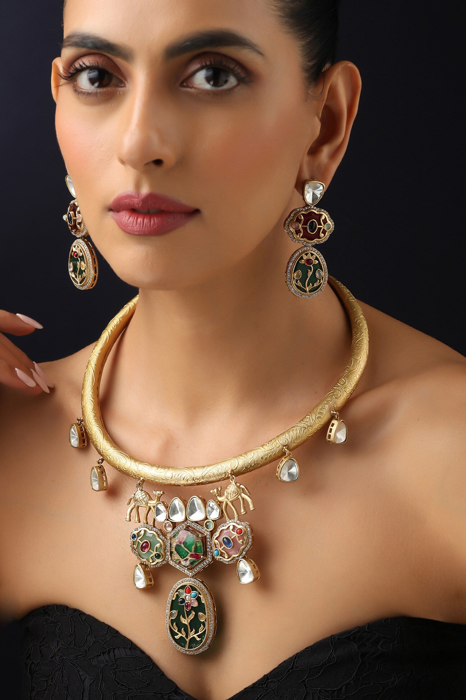 Multicolour Polki Hasli Necklace Set 
