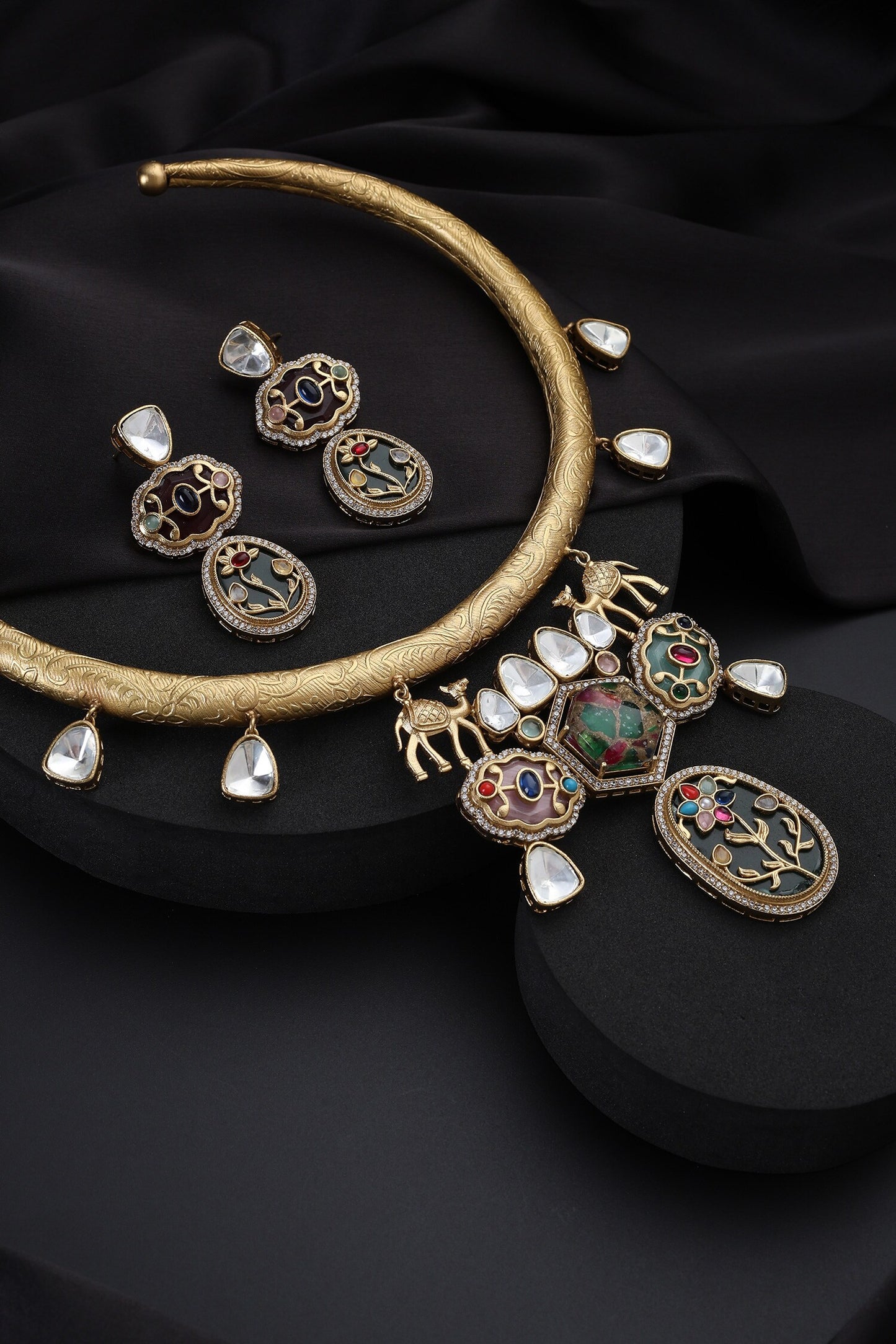 Multicolour Polki Hasli Necklace Set 