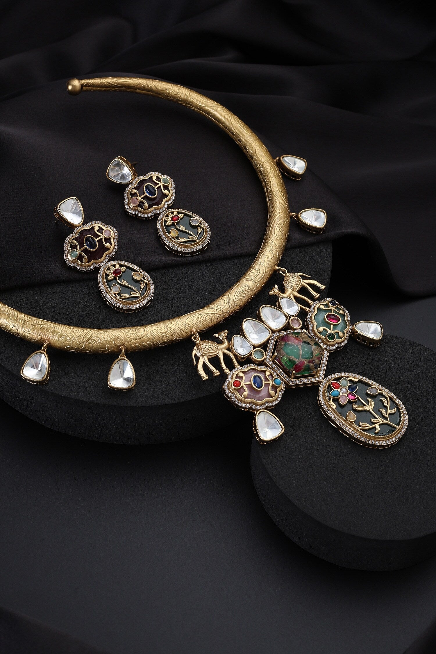 Multicolour Polki Hasli Necklace Set 