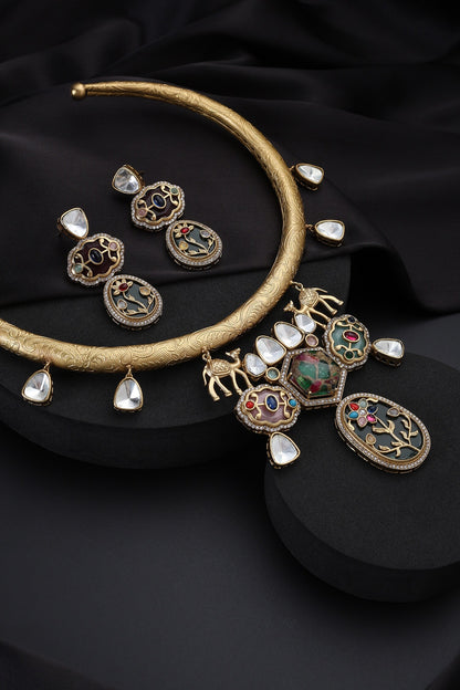 Multicolour Polki Hasli Necklace Set 