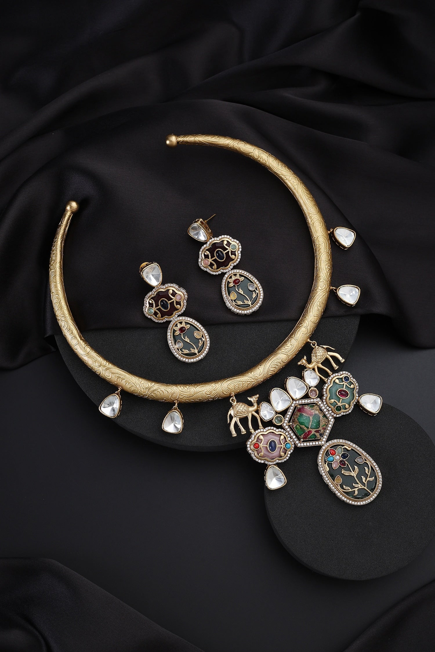 Multicolour Polki Hasli Necklace Set 
