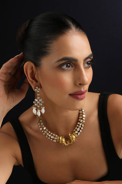 Gold Polki Hasli Necklace Set 