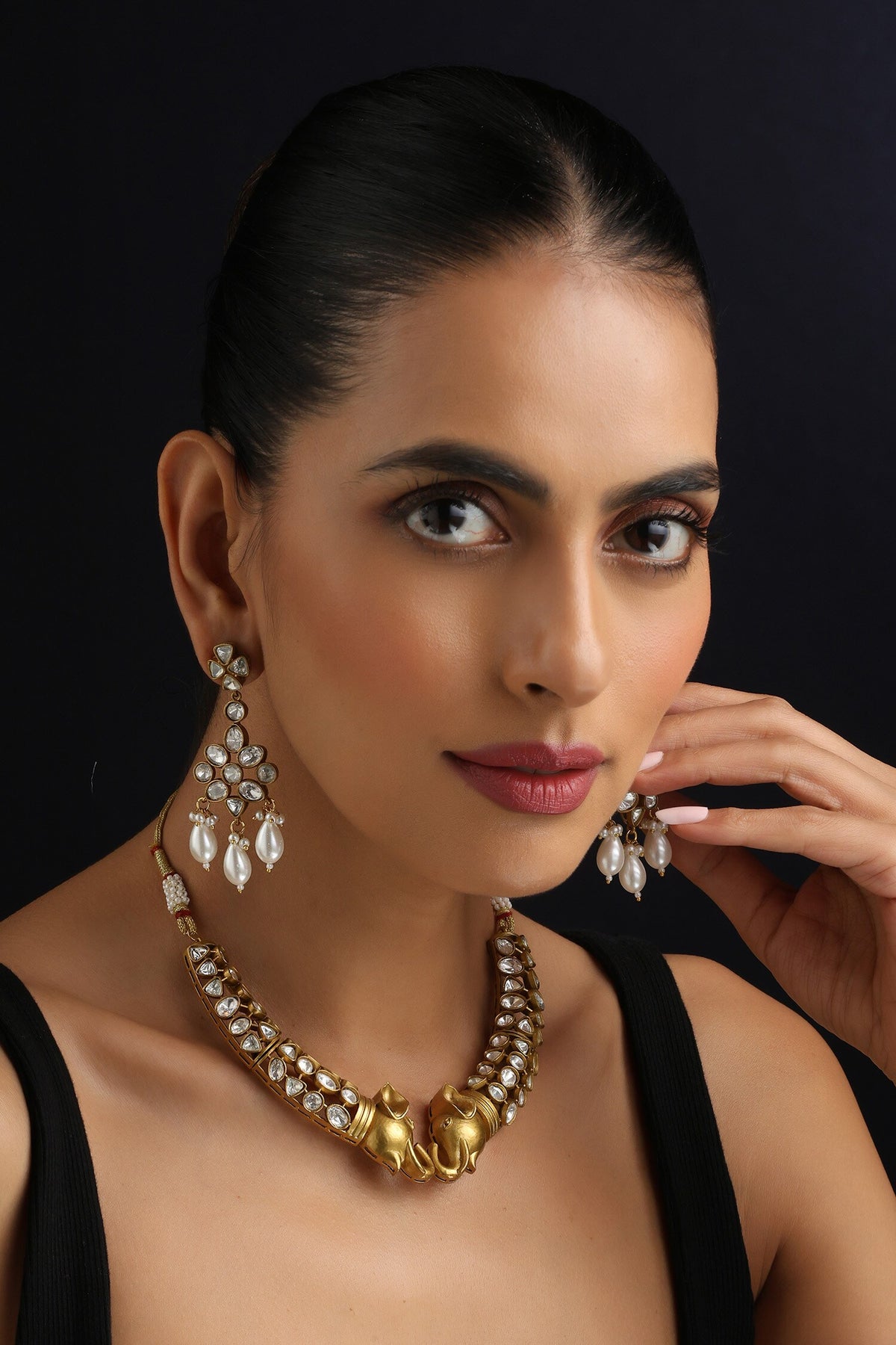 Gold Polki Hasli Necklace Set 