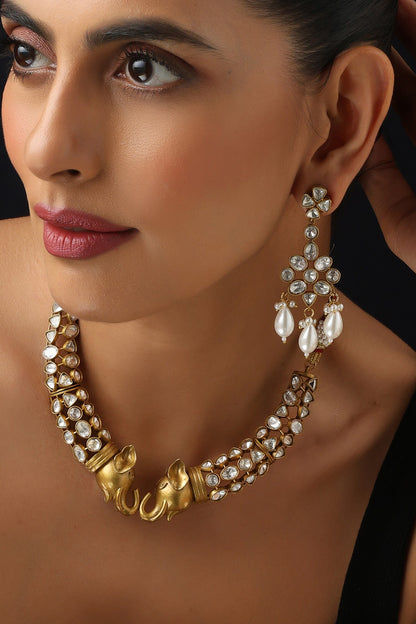 Gold Polki Hasli Necklace Set 