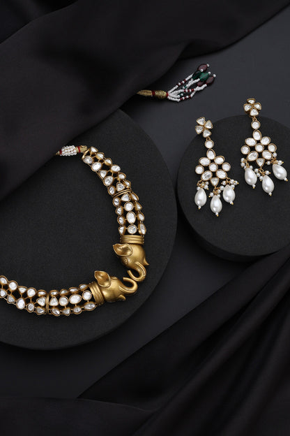 Gold Polki Hasli Necklace Set 