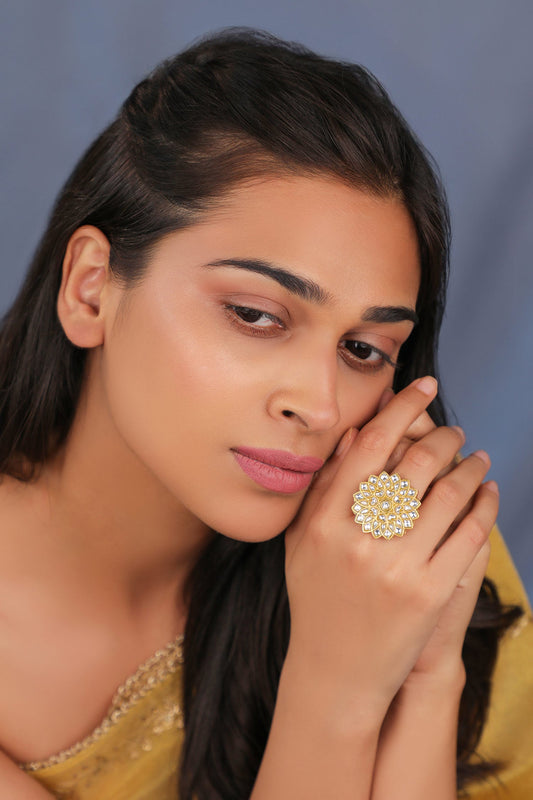 Gold Plated White Floral Ring 