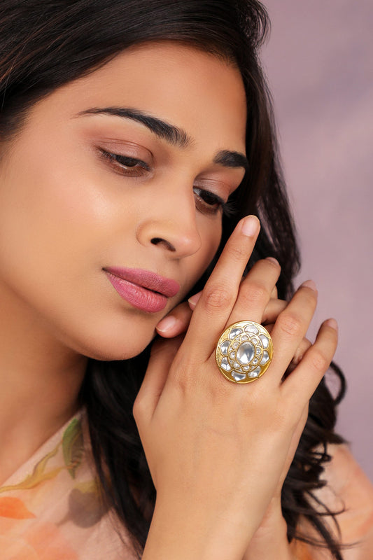 White Jadtar Stone Festival Ring 