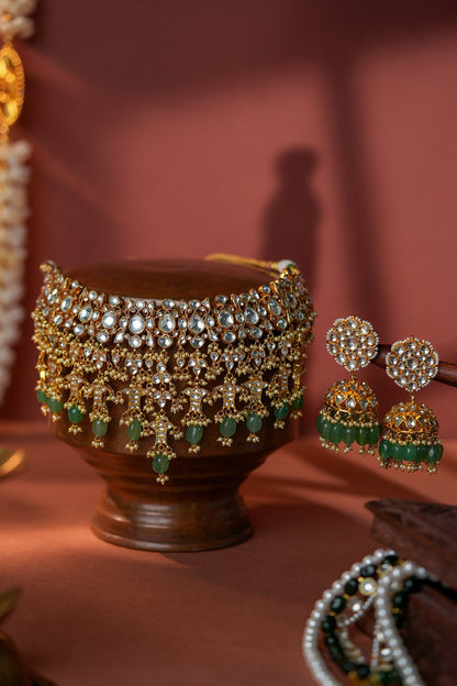 Jade Green Bridal Necklace With Jhumki Earings 