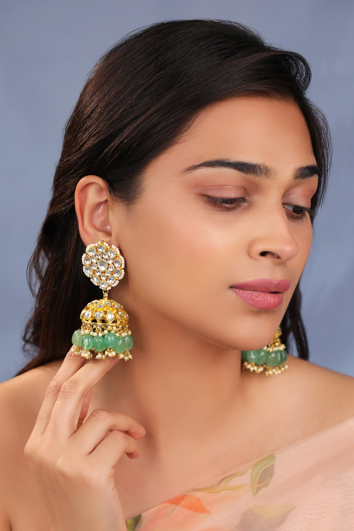 Jade Green Bridal Necklace With Jhumki Earings 