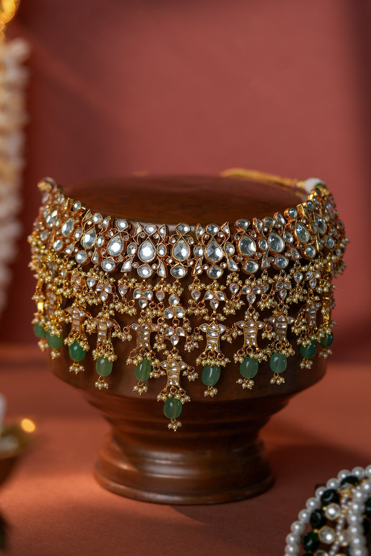 Jade Green Bridal Necklace With Jhumki Earings 