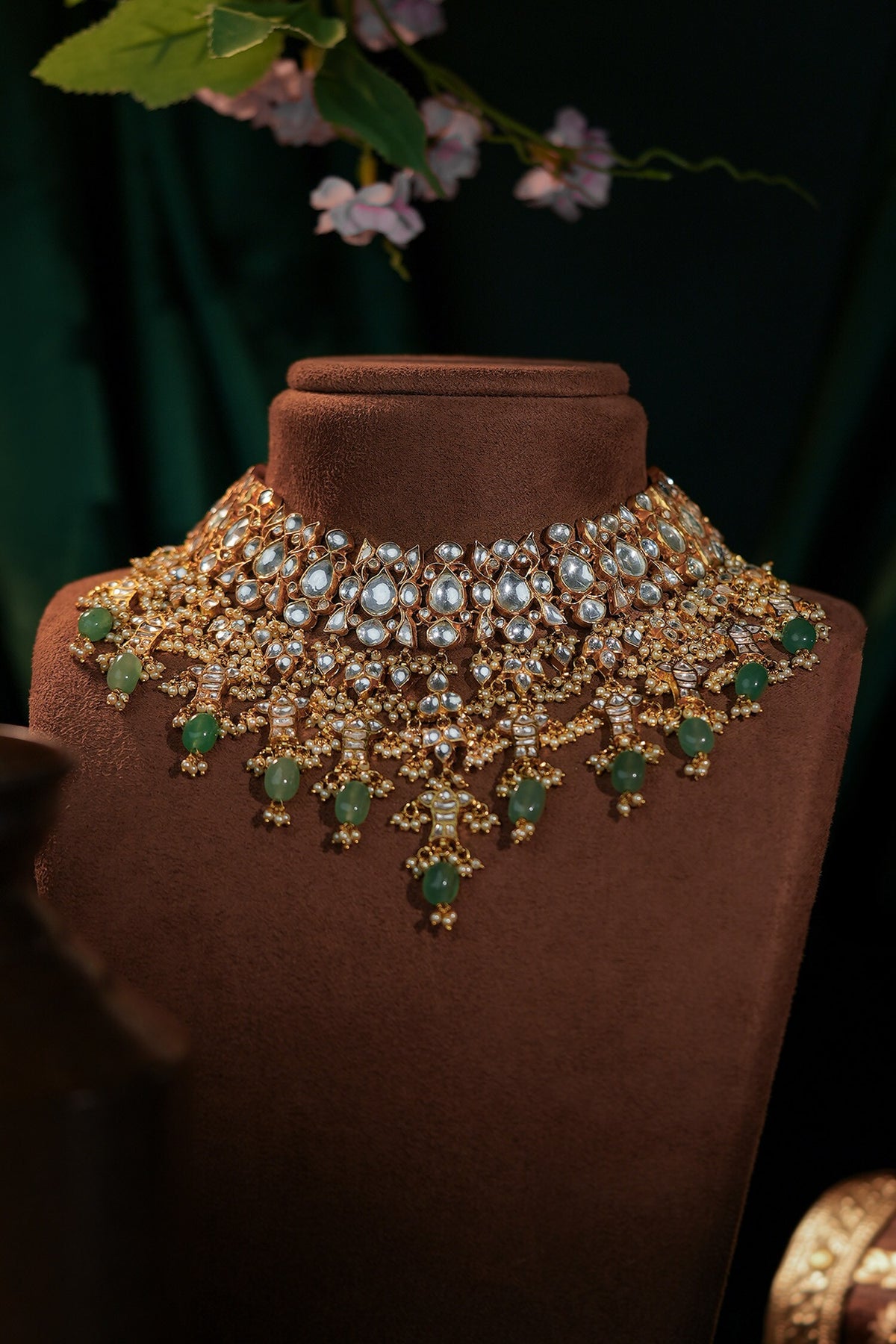 Jade Green Bridal Necklace With Jhumki Earings 