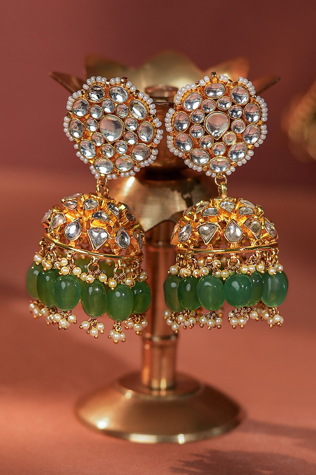 Jade Green Bridal Necklace With Jhumki Earings 