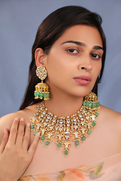 Jade Green Bridal Necklace With Jhumki Earings 