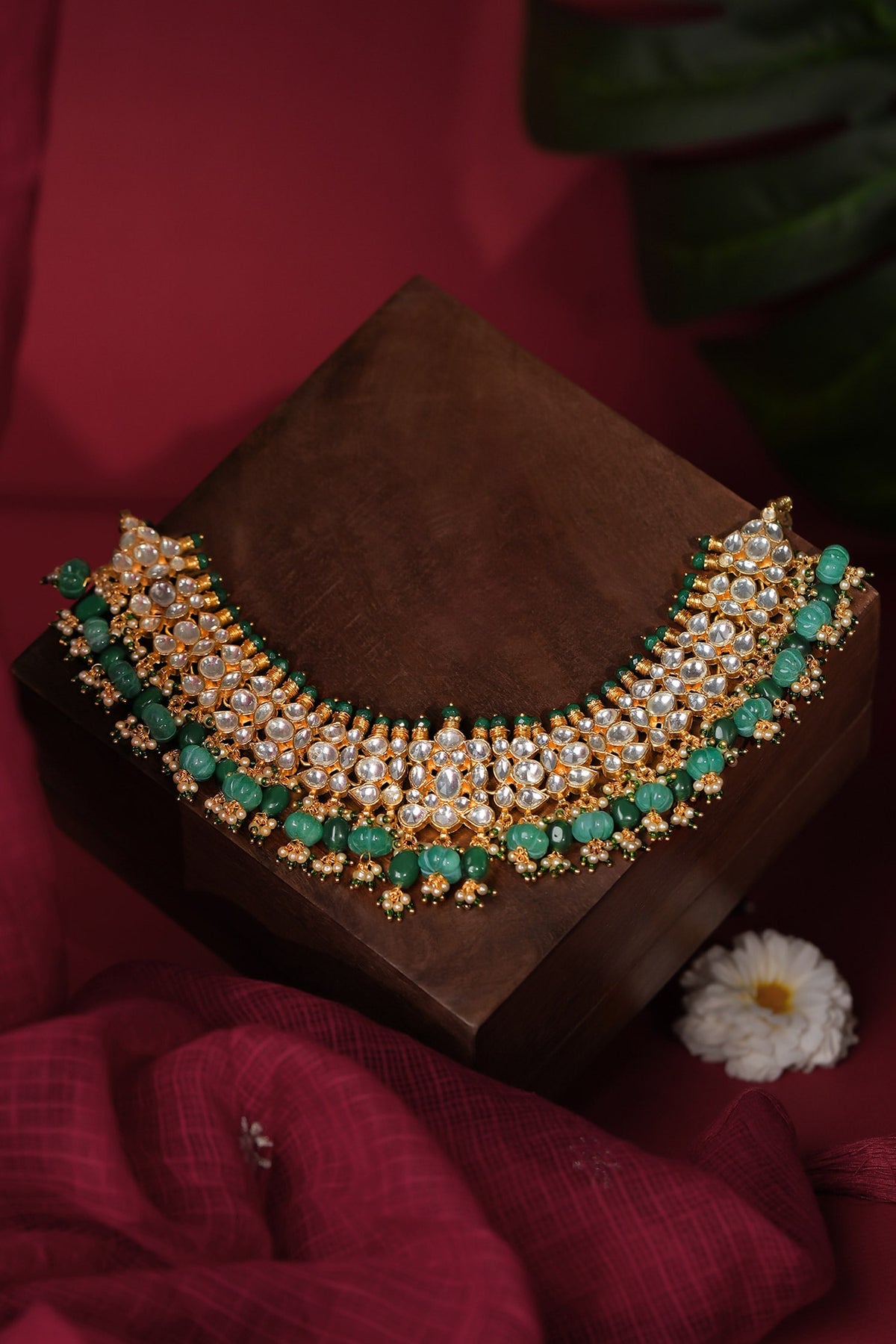 Shades Of Emerald Drops Choker Set 