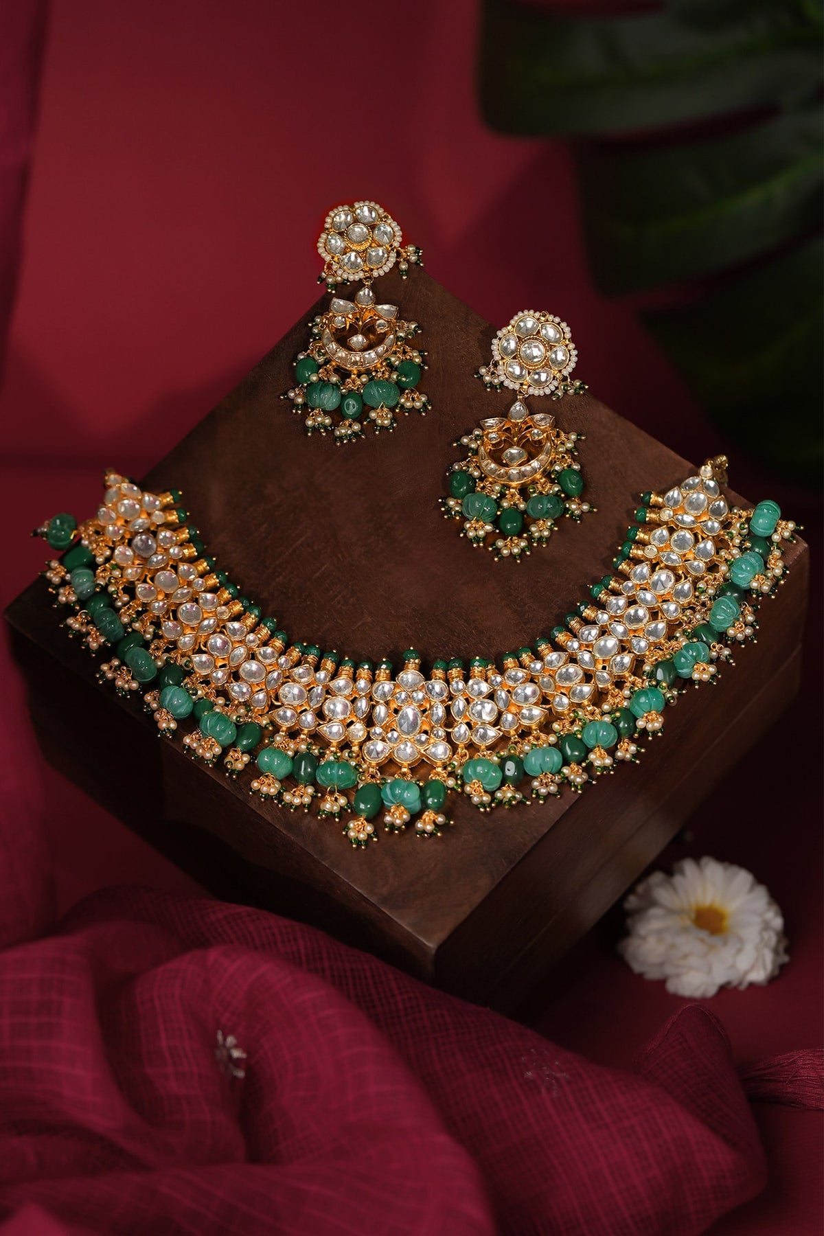 Shades Of Emerald Drops Choker Set 