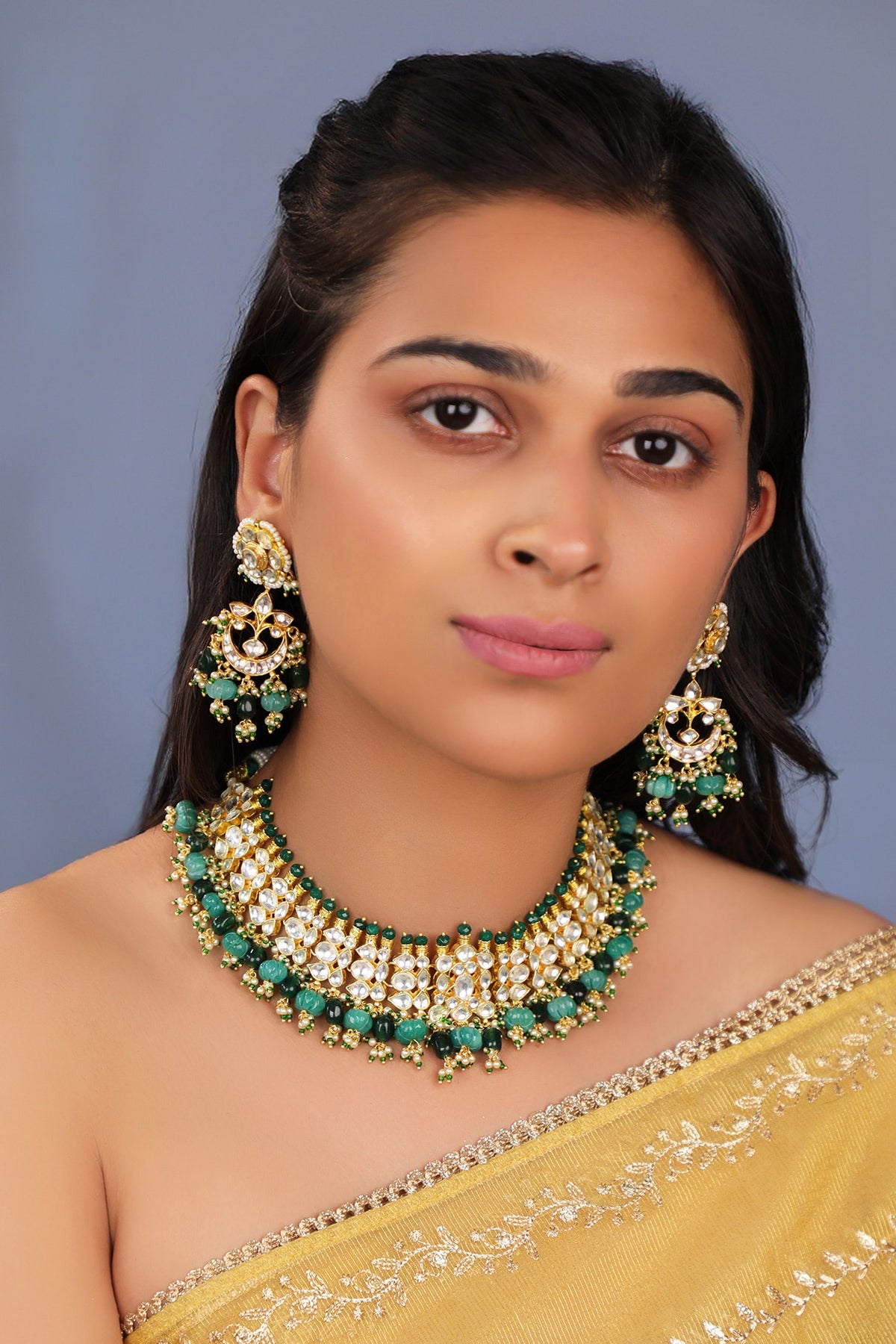 Shades Of Emerald Drops Choker Set 