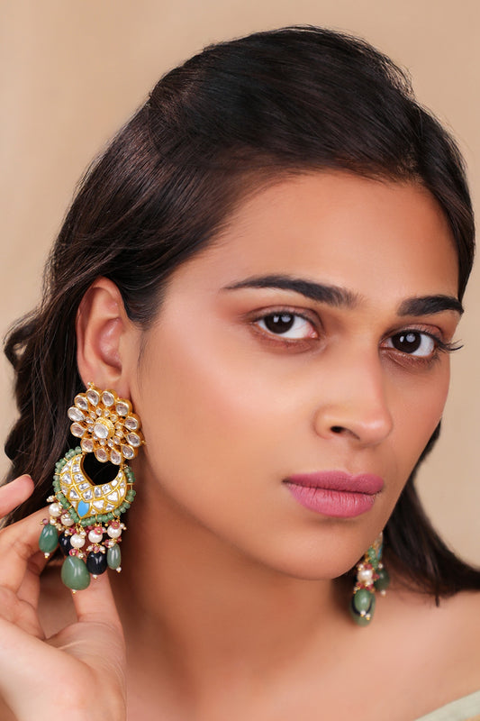 Floral Multicolour Silver And Gold Finish Earings 