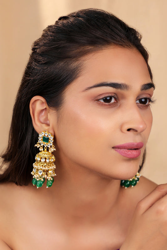 Emerald Green Traditional Jhumki Earings 