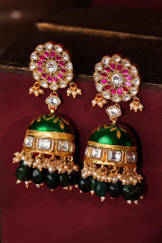 Floral Ruby Jhumki Earings 