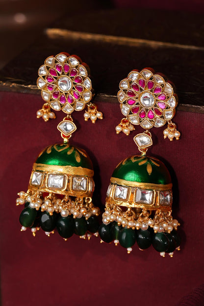 Floral Ruby Jhumki Earings 