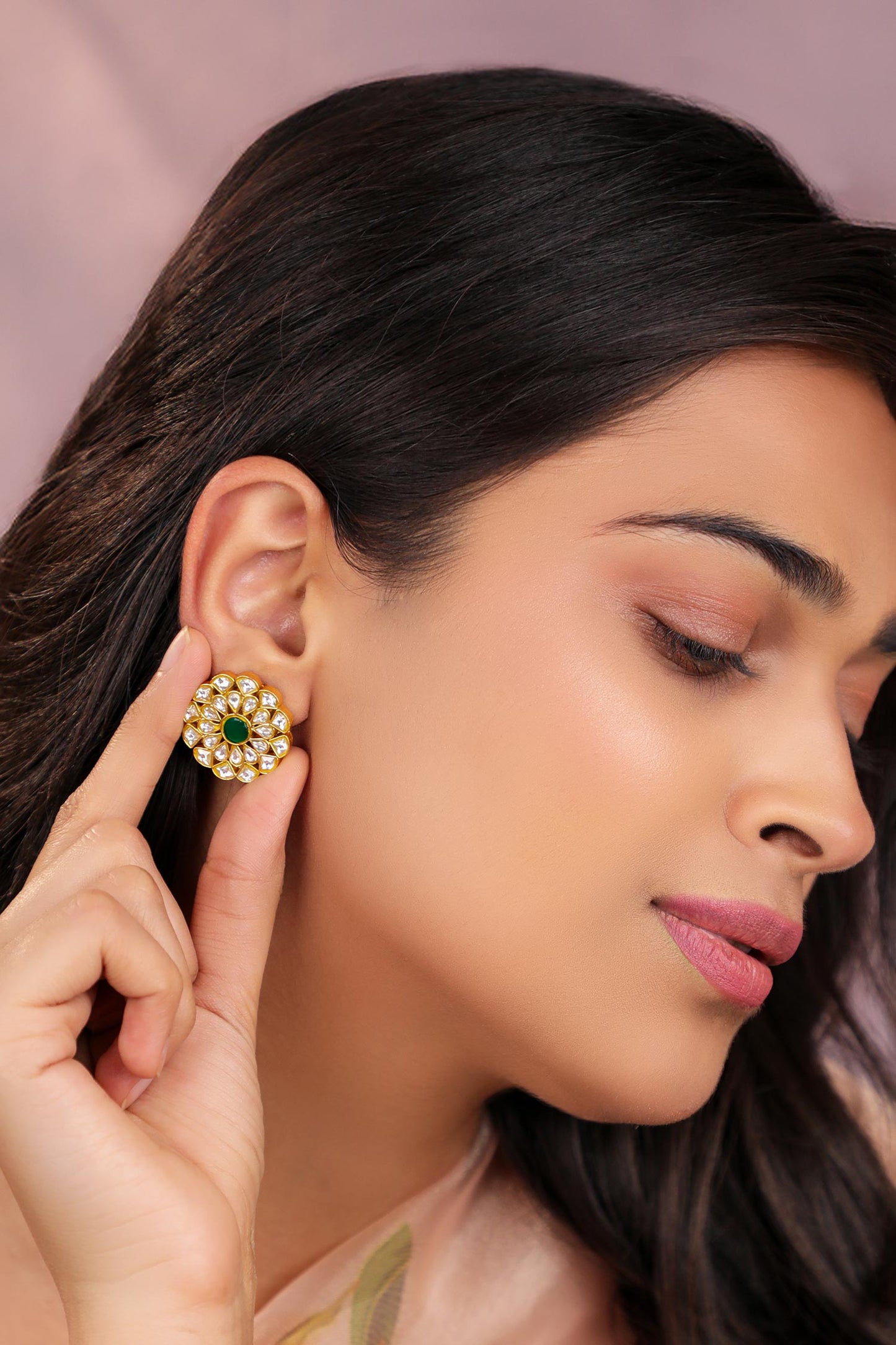 Floral Jadau Kundan Delicate Studs 