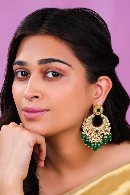 Artisan In Jadau With Emerald Stone And Beads Earings 