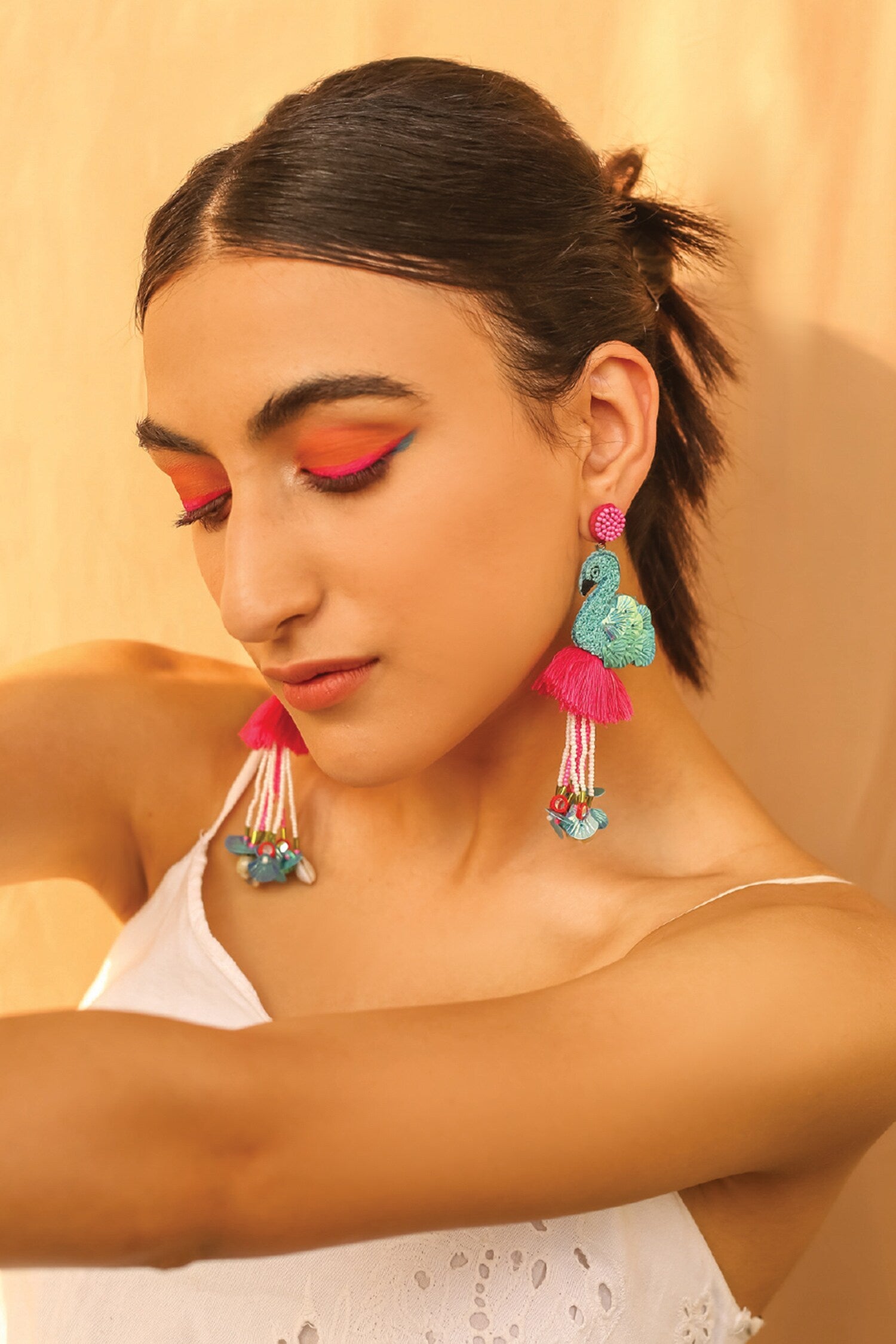 Madari Tassel Sequin Flamingo Earrings 