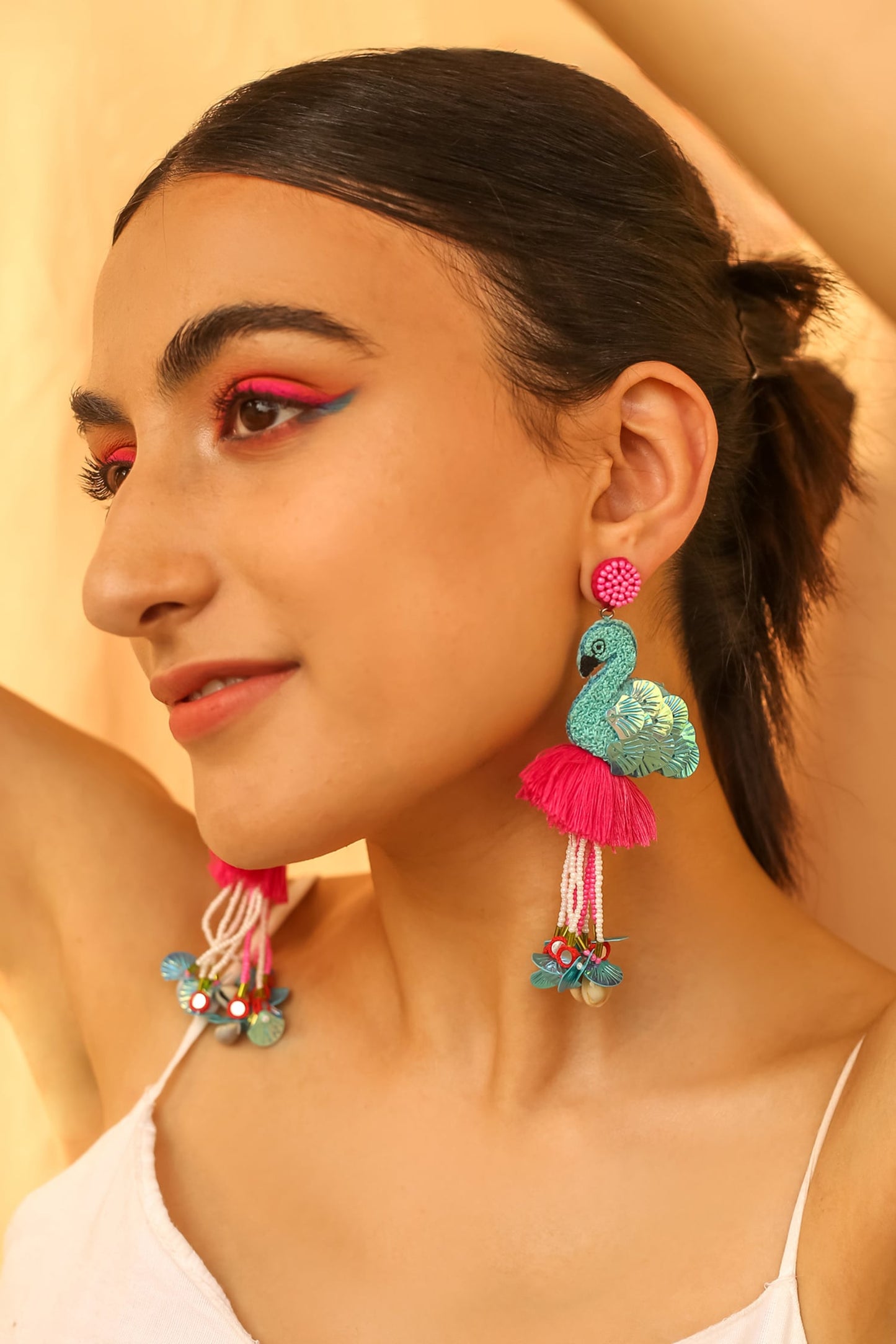 Madari Tassel Sequin Flamingo Earrings 