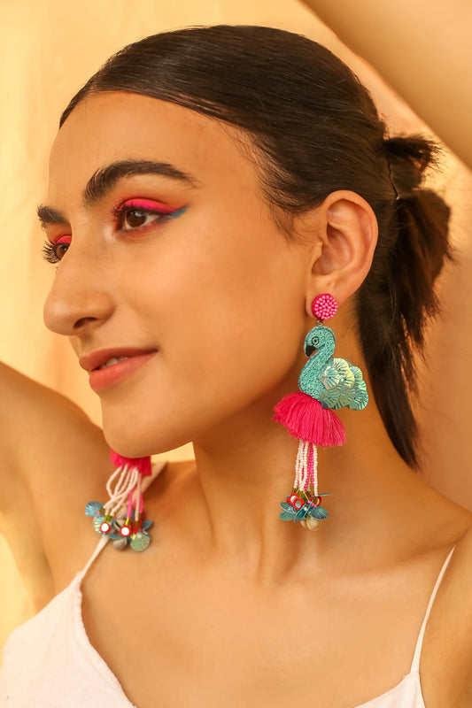 Madari Tassel Sequin Flamingo Earrings 