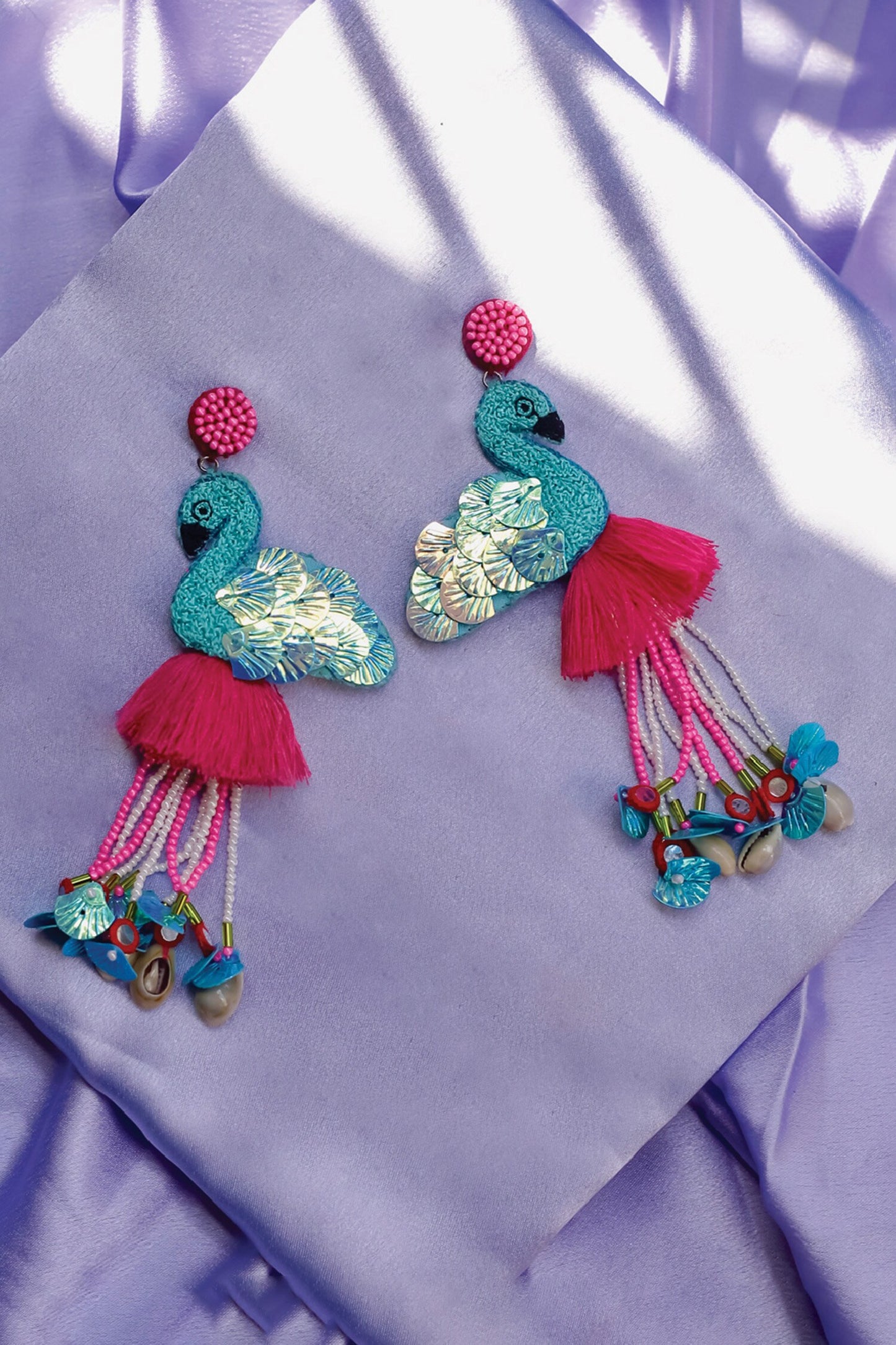 Madari Tassel Sequin Flamingo Earrings 